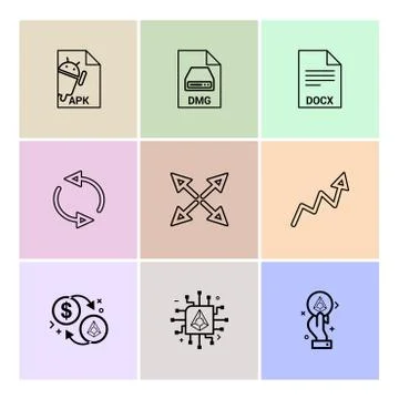 Apk , android,  dmg , apple , docx, docuument , reset , arrows , graph , doll Stock Illustration
