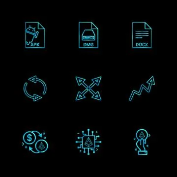 Apk , android,  dmg , apple , docx, docuument , reset , arrows , graph , doll Stock Illustration