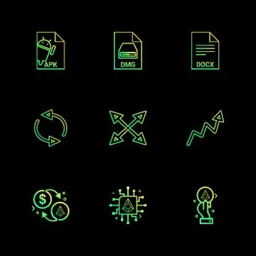 Apk , android,  dmg , apple , docx, docuument , reset , arrows , graph , doll Stock Illustration