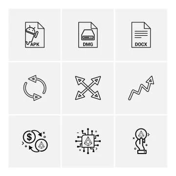 Apk , android,  dmg , apple , docx, docuument , reset , arrows , graph , doll Stock Illustration