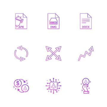 Apk , android,  dmg , apple , docx, docuument , reset , arrows , graph , doll Stock Illustration