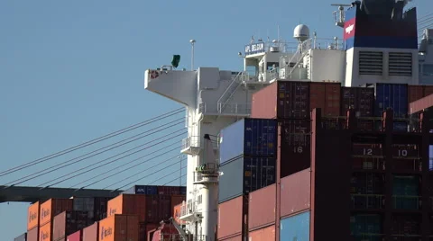 Apl belgium container ship and talmadge bridge, savannah river, ga, usa Stock-Footage 44923094