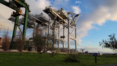 APL Container Shipping Facility with a car passing by Video stock 150009167