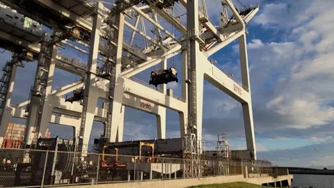 APL Container Shipping Facility - Close-up of crane Video stock 150009150