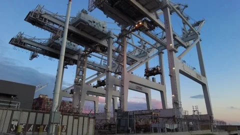 APL Container Shipping Facility - Cranes at Dusk - 2 Video stock 150009161