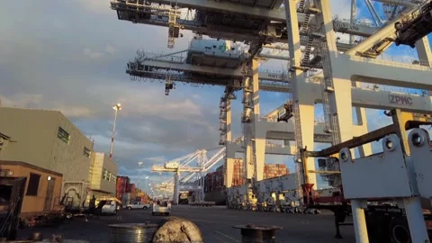 APL Container Shipping Terminal at sunset Video stock 150009160