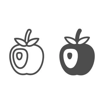 Aplle with bone line and solid icon, fruits and berries concept, bitten off Stock Illustration