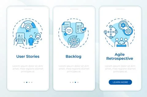 APM essential components blue onboarding mobile app screen Stock Illustration