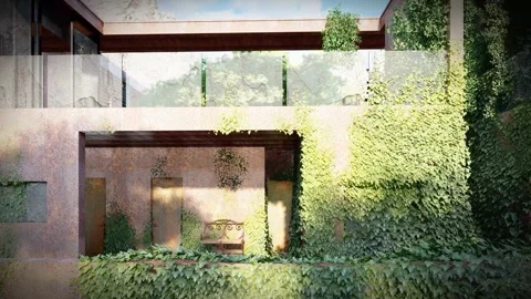 Apocalypse 3D Animation Abandoned Rusty Building with Broken Glass and Ivy Stock Footage 335698410