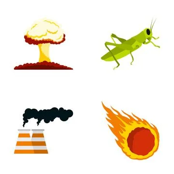 Apocalypse and disaster concepts vector icon collection Stock Illustration