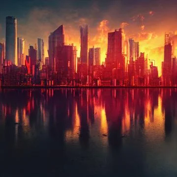Apocalypse. Burning city Stock Illustration