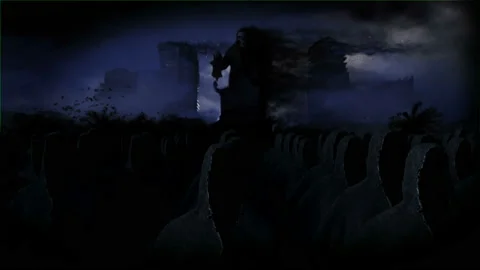 Apocalypse city with ghosts. View of the destroyed city. Apocalypse concept Video stock 132386610