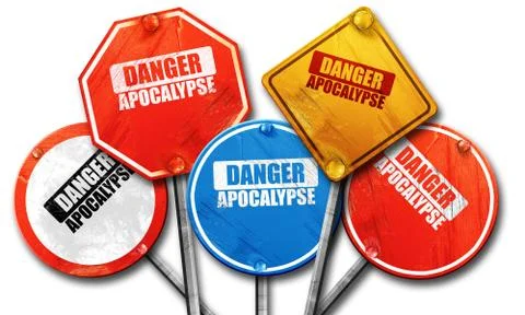 Apocalypse danger background, 3D rendering, rough street sign co Stock Illustration