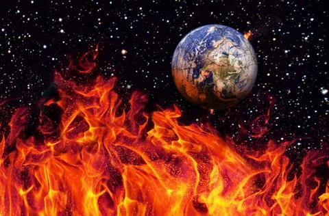Apocalypse, the earth destroyed by exploding sun . End of The Time. Scienc... Stock Photos