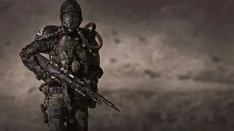 Apocalypse. A lonely warrior wanders through the wasteland. Stock Footage 95396939