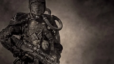 Apocalypse. A lonely warrior wanders through the wasteland. Stock Footage 95397995