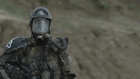 Apocalypse. A lonely warrior wanders through the wasteland. Stock Footage 95401057