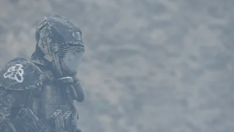 Apocalypse. A lonely warrior wanders through the wasteland. Stock Footage 95410803