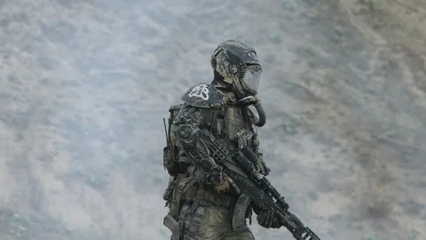 Apocalypse. A lonely warrior wanders through the wasteland. Stock Footage 95410982