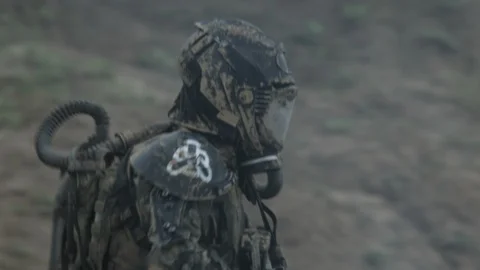 Apocalypse. A lonely warrior wanders through the wasteland. Stock Footage 95411130
