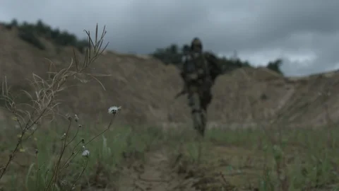 Apocalypse. A lonely warrior wanders through the wasteland. Stock Footage 95411362