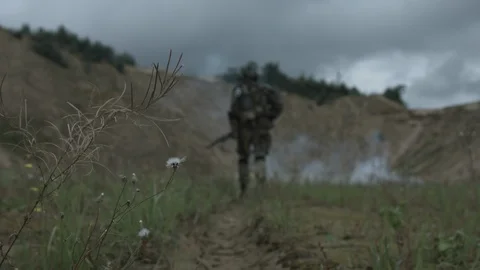 Apocalypse. A lonely warrior wanders through the wasteland. Stock Footage 95411640