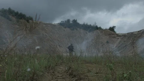 Apocalypse. A lonely warrior wanders through the wasteland. Stock Footage 95411828