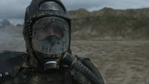 Apocalypse. A lonely warrior wanders through the wasteland. Stock Footage 95414667
