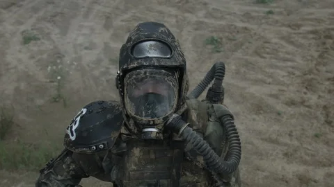 Apocalypse. A lonely warrior wanders through the wasteland. Stock Footage 95415202