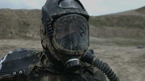 Apocalypse. A lonely warrior wanders through the wasteland. Stock Footage 95415373