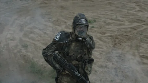 Apocalypse. A lonely warrior wanders through the wasteland. Stock Footage 95415408