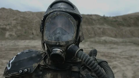 Apocalypse. A lonely warrior wanders through the wasteland. Stock Footage 95415473