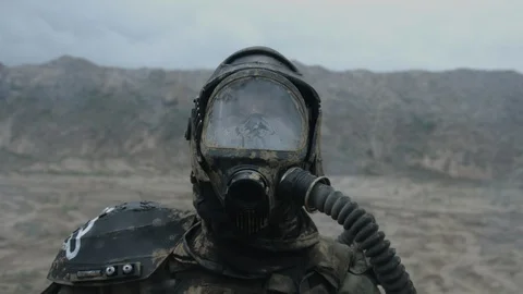 Apocalypse. A lonely warrior wanders through the wasteland. Stock Footage 95415501