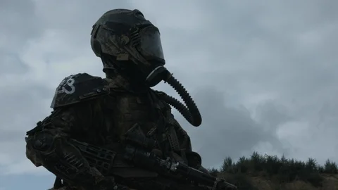 Apocalypse. A lonely warrior wanders through the wasteland. Stock Footage 95416847