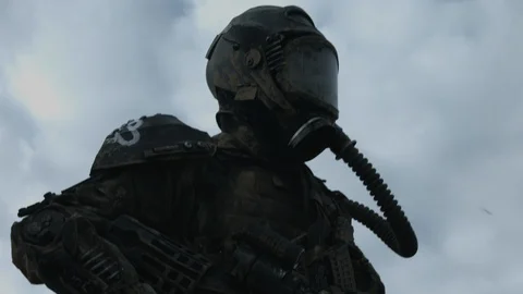 Apocalypse. A lonely warrior wanders through the wasteland. Stock Footage 95416866