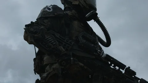 Apocalypse. A lonely warrior wanders through the wasteland. Stock Footage 95416936