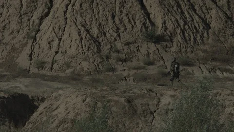 Apocalypse. A lonely warrior wanders through the wasteland. Stock Footage 95417193