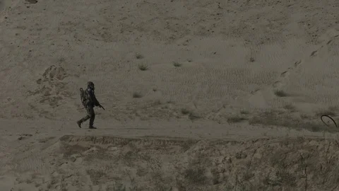 Apocalypse. A lonely warrior wanders through the wasteland. Stock Footage 95417310