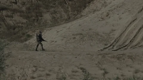 Apocalypse. A lonely warrior wanders through the wasteland. Stock Footage 95417311