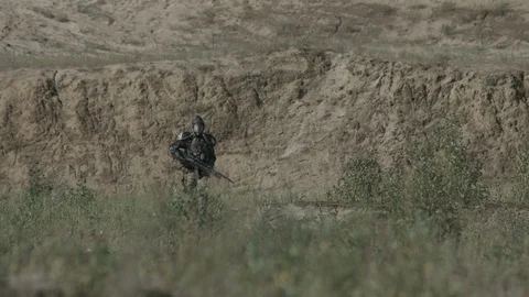 Apocalypse. A lonely warrior wanders through the wasteland. Stock Footage 95417379