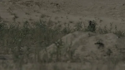 Apocalypse. A lonely warrior wanders through the wasteland. Stock Footage 95417419