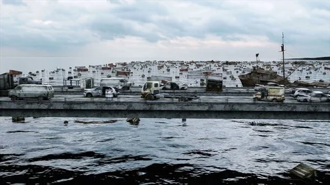 Apocalypse sea view. Destroyed bridge. Armageddon concept.realistic animation. 動画素材 70674895