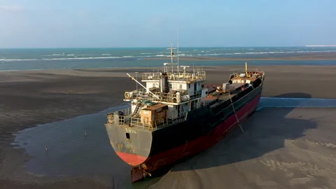 Apocalyptic Abandoned Boat on Beach Stock-Footage 169377190