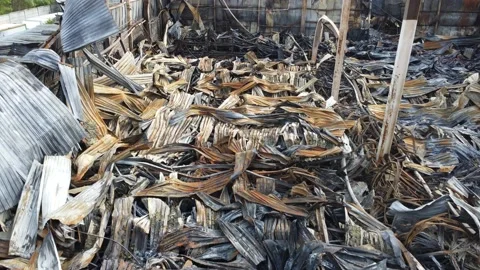 Apocalyptic background. Burned warehouse texture. Stock Footage 213631422