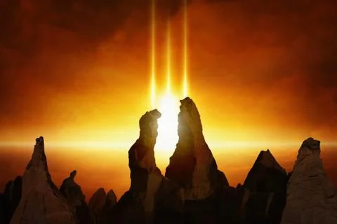 Apocalyptic background - judgment day is coming, gate to hell Stock Photos