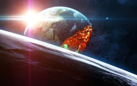 Apocalyptic background - planet Earth exploding Foto stock