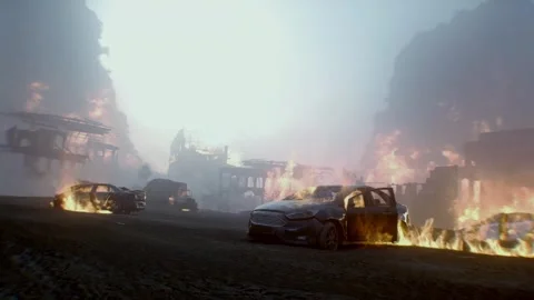 Apocalyptic burning city. Armageddon. 4k animation. 動画素材 313505355