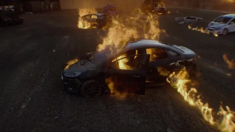 Apocalyptic burning city. Armageddon. 4k animation. 動画素材 313505370