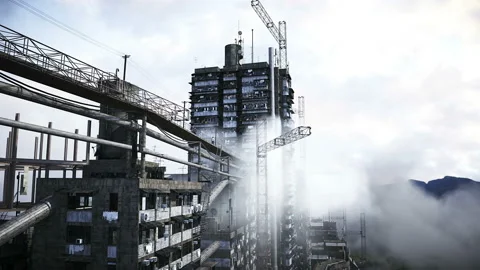Apocalyptic city build. Overpopulation problem. Realistic 4k animation Stock Footage 201954569
