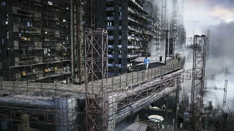 Apocalyptic city build. Overpopulation problem. Realistic 4k animation Vídeos de archivo 201955053